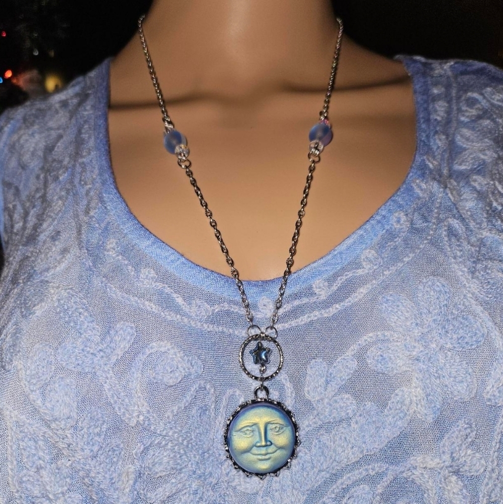 Silver and Blue Sun Pendant Necklace